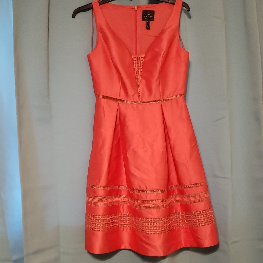 Coral Pink A-Line Dress w/Pockets and Cutout Trim
